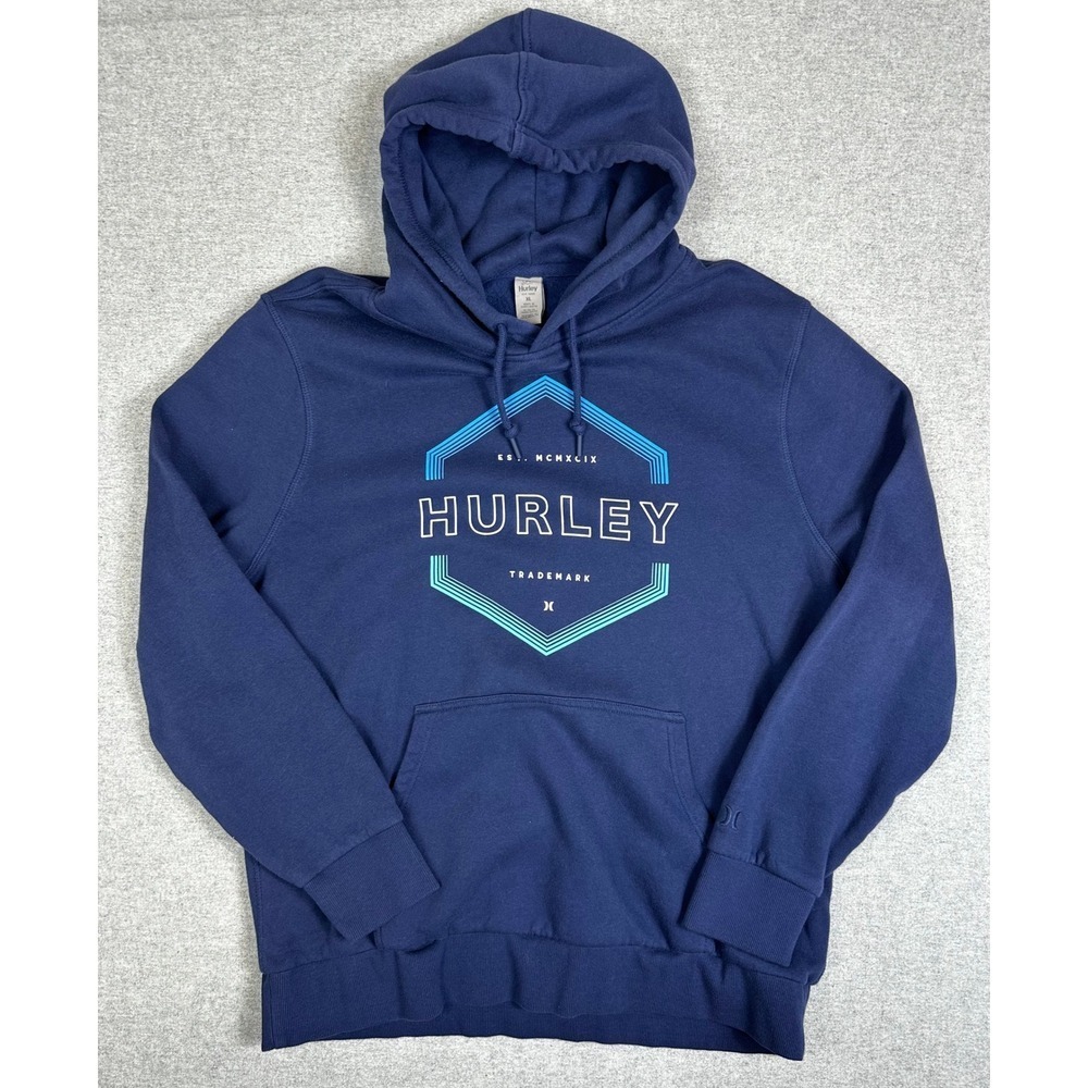 Hurley Hoodie Sweatshirt Mens XL Blue Graphic Fleece Pullover Hang tag Y2K‎ Surf